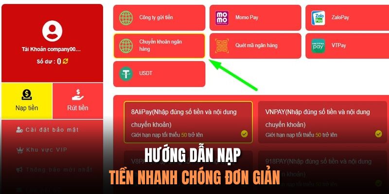 Hướng dẫn nạp tiền đơn giản nhanh chóng